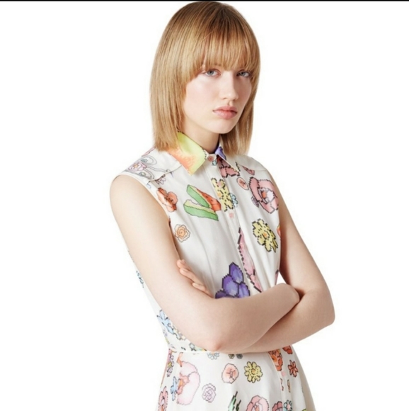 NWT! Ohlin/D Silk Pixelated Circle Skirt Dress - Picture 2 of 8